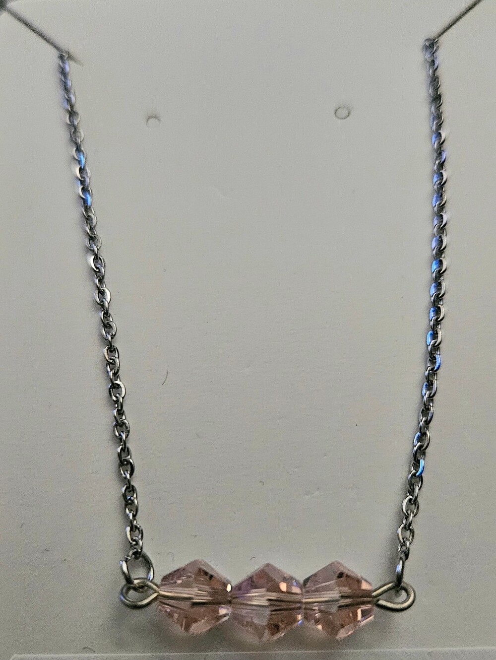 Rose Crystal Bead Bar Necklace on Silver Chain